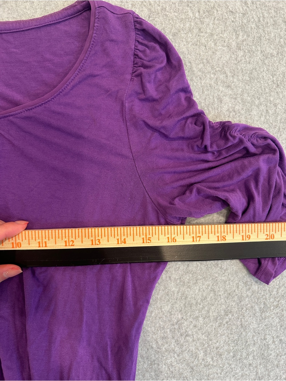 White House Black Market Purple V-Neck Puff Sleeve Top - Picture 5 of 8